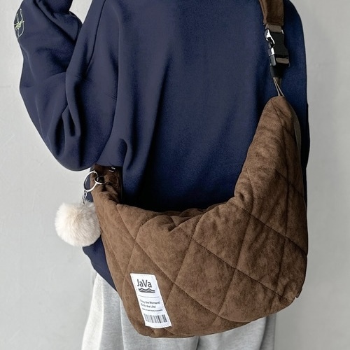 JaVa 仿麂皮 絎縫大號 彎月型 單肩包 品牌標誌 日本代購 95911259