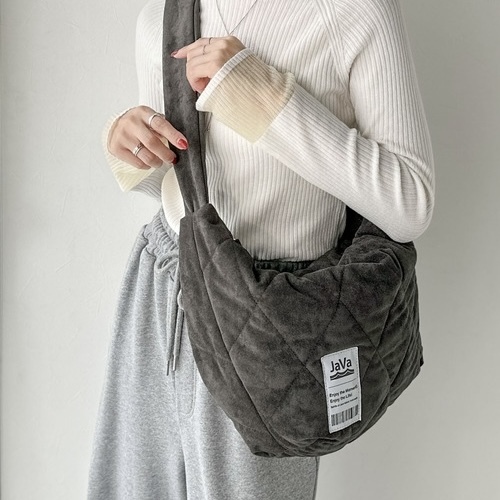 JaVa 仿麂皮 絎縫大號 彎月型 單肩包 品牌標誌 日本代購 95911259