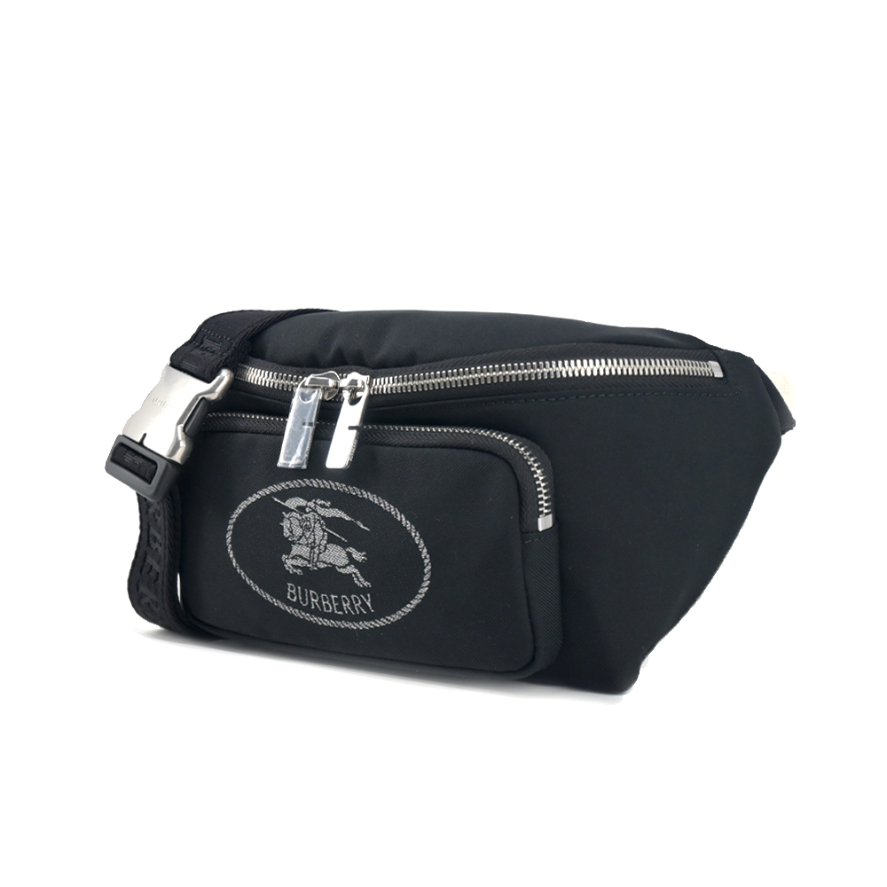 【JS’Maxx】BURBERRY Orkney戰馬LOGO尼龍腰包(黑色)