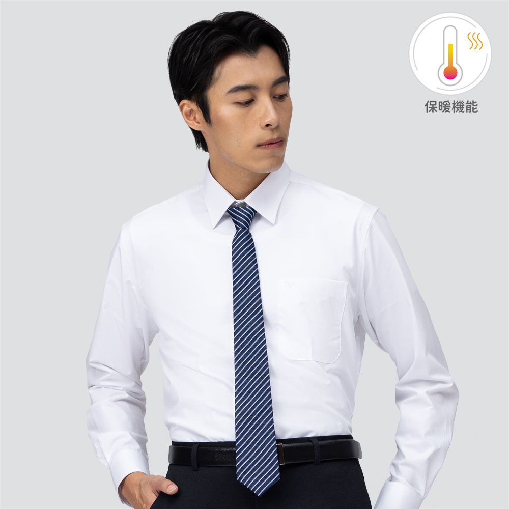 厚款彈性長袖襯衫-白