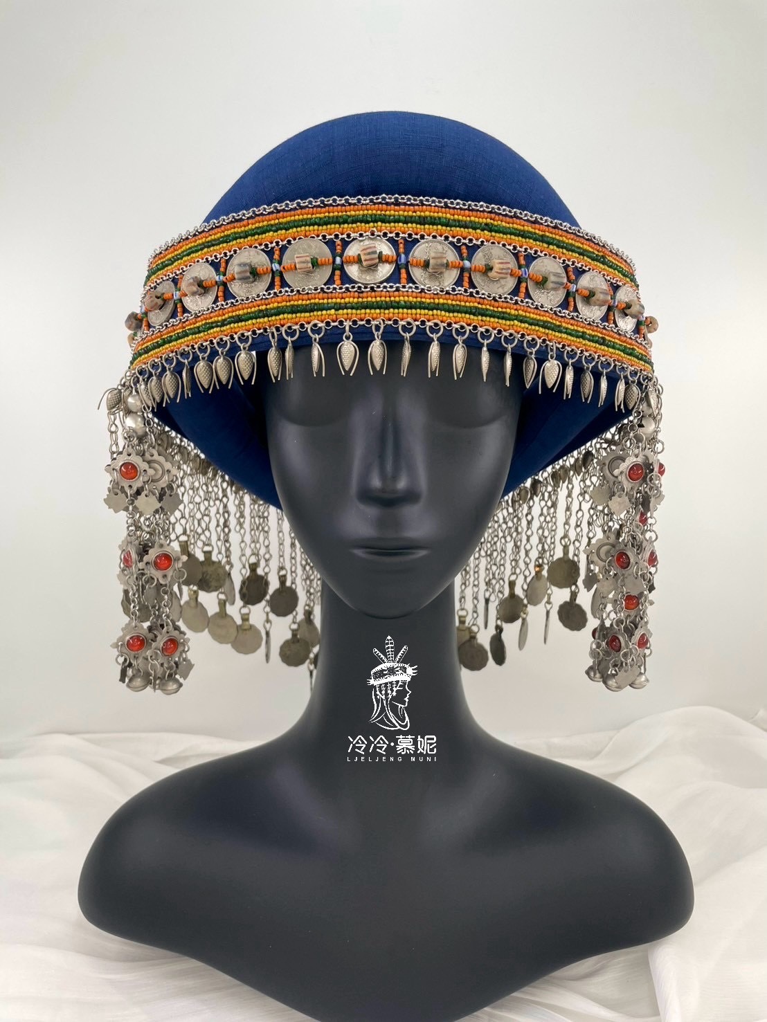 No.86十錢古幣珠繡來義式頭飾56cm