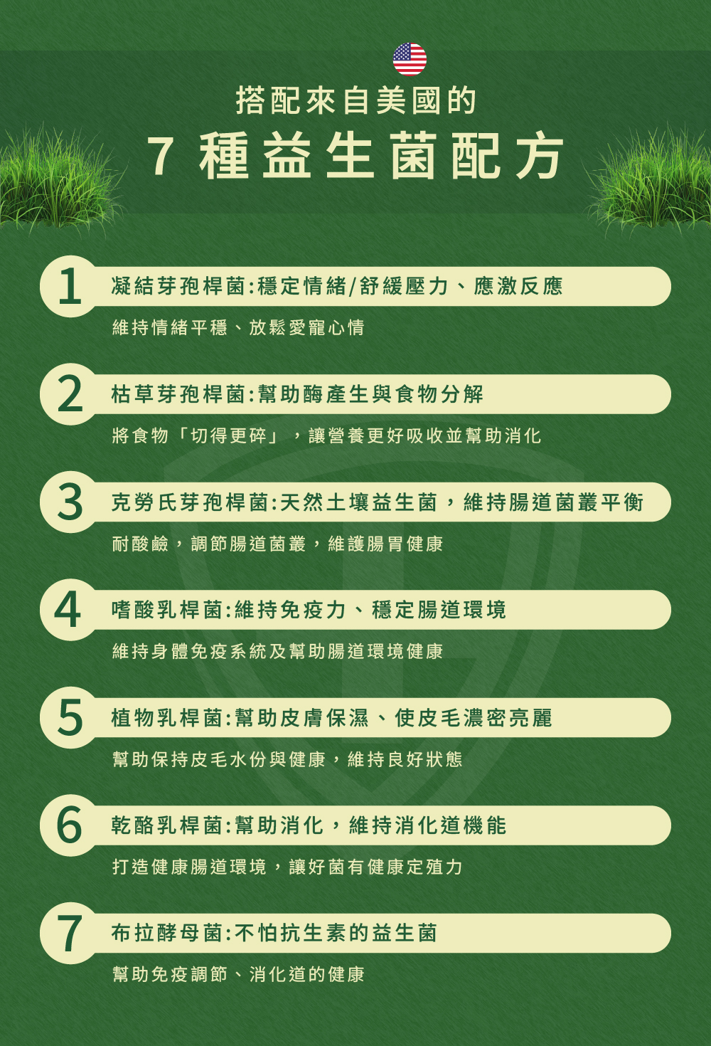 威旺WeWant 天竺鼠用益生菌+益生元-超能7菌30g,七種益生菌配方的各自功效介紹