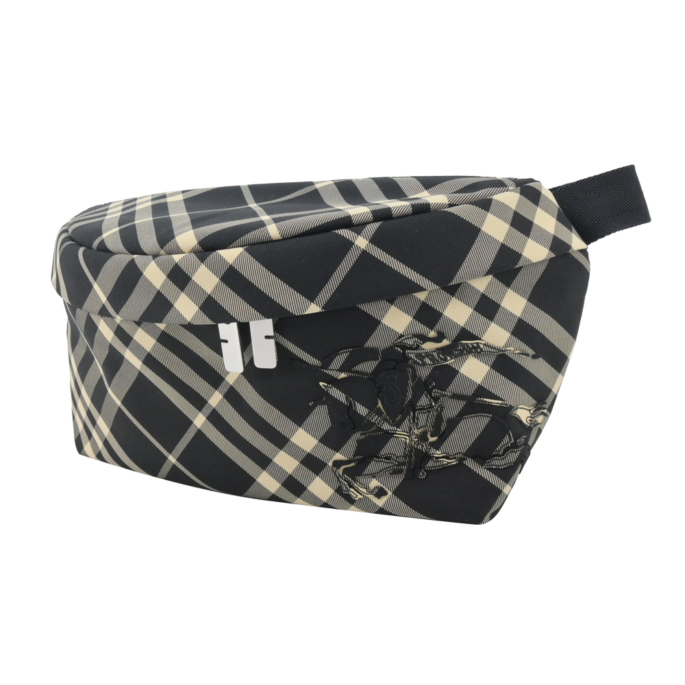【JS’Maxx】BURBERRY 新款格紋戰LOGO肩背/腰包(黑色/白布色)