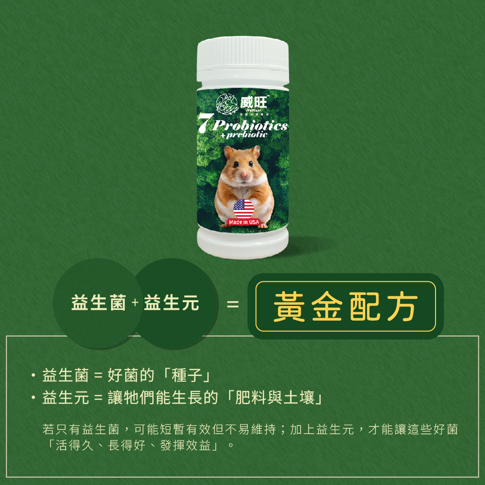 威旺WeWant 倉鼠用益生菌+益生元-超能7菌30g，添加益生菌及益生元，保養功效加倍