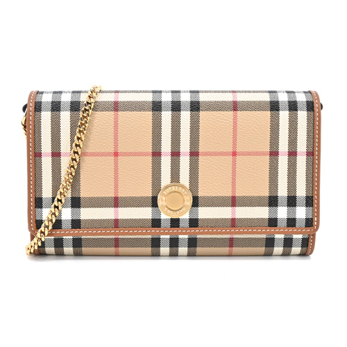 【JS’Maxx】BURBERRY 經典格紋金字LOGO翻蓋斜背包(卡其)