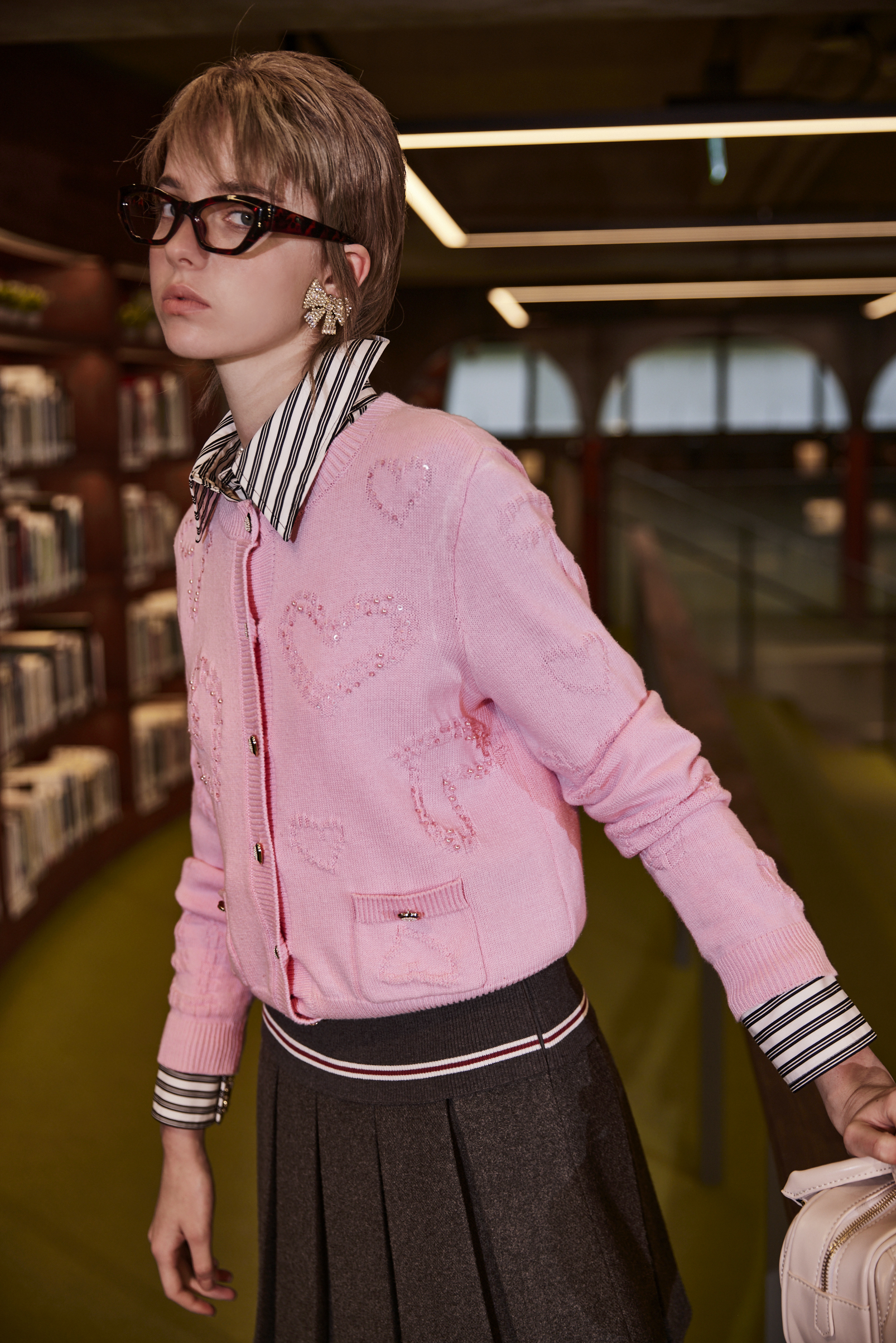 BE15058C2 學院線條針織百褶短裙