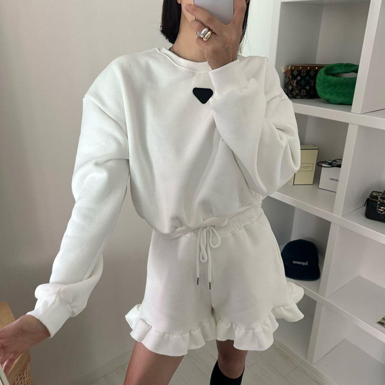 荷葉邊內刷絨棉短褲