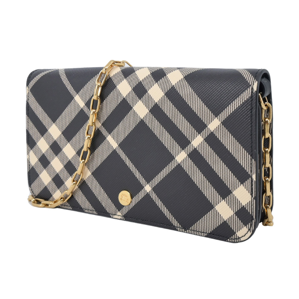 【JS’Maxx】BURBERRY新款格紋鏈帶信封包(黑色/白布色)