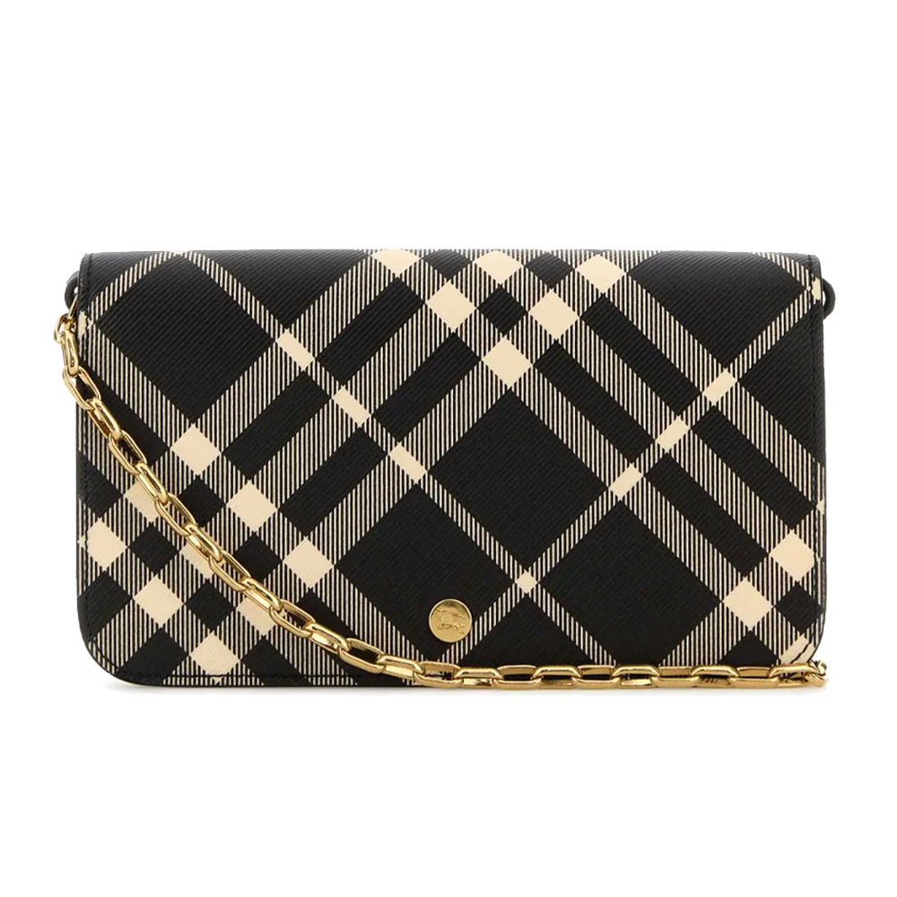 【JS’Maxx】BURBERRY新款格紋鏈帶信封包(黑色/白布色)