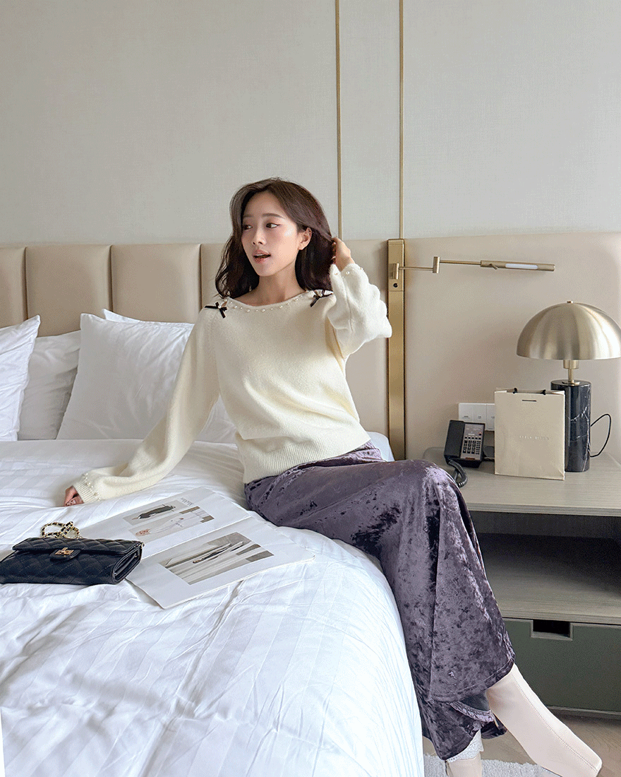 LINA LINA動人光輝純色光澤絨面長裙-優美紫
