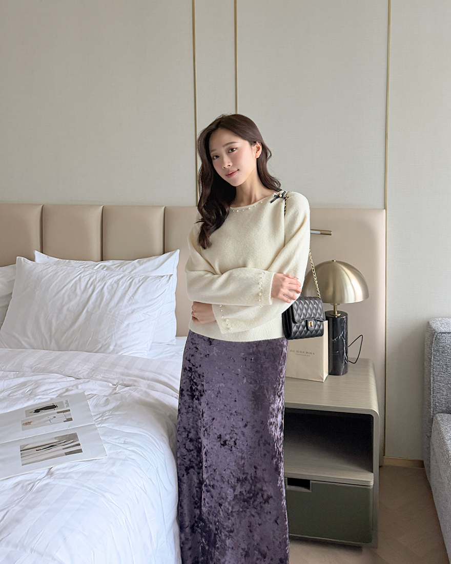 LINA LINA動人光輝純色光澤絨面長裙-優美紫