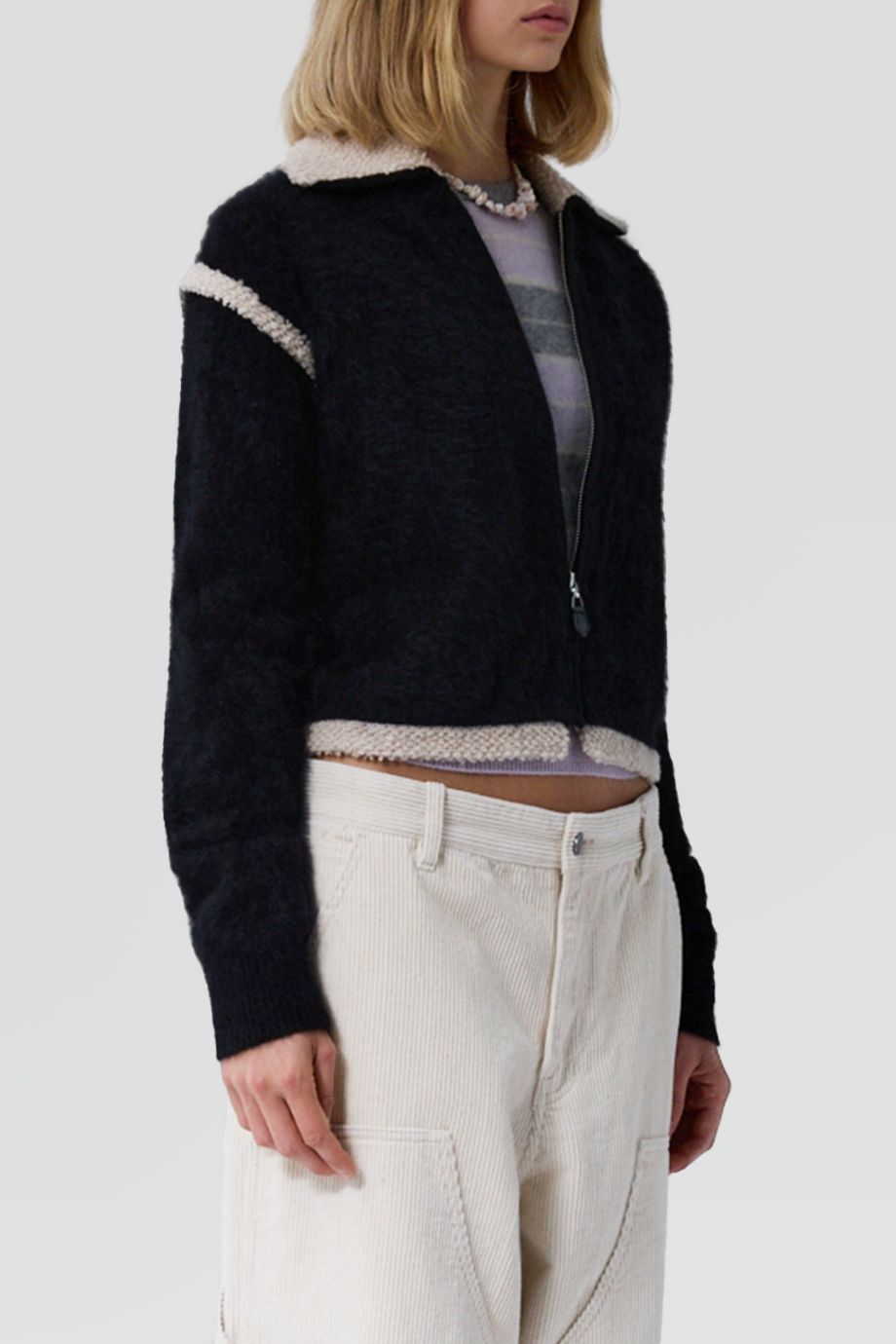 Guest in Residence｜GRIZZLY 雙向拉鍊羊絨短版外套