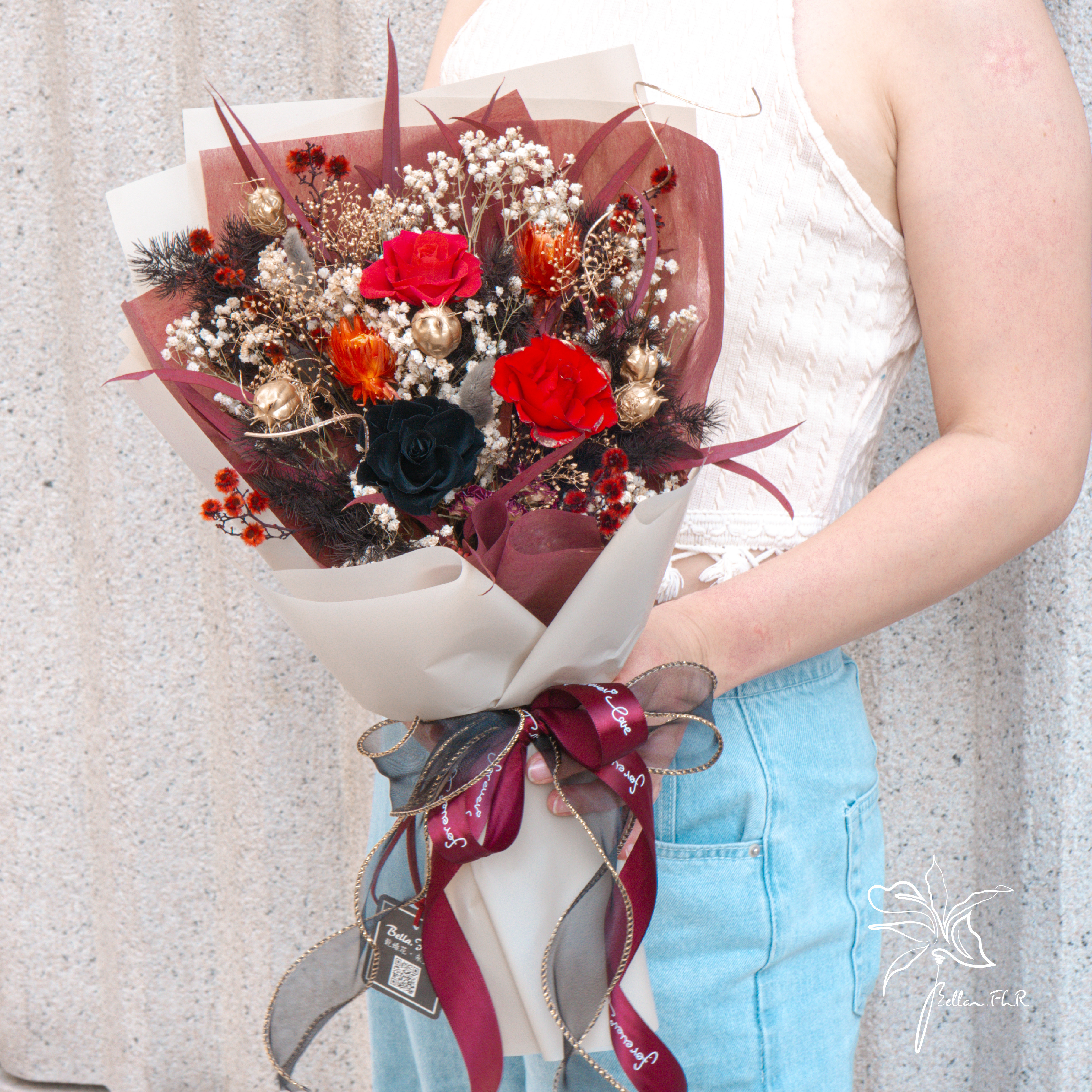 【勃根地之夜】中型永生乾燥花束