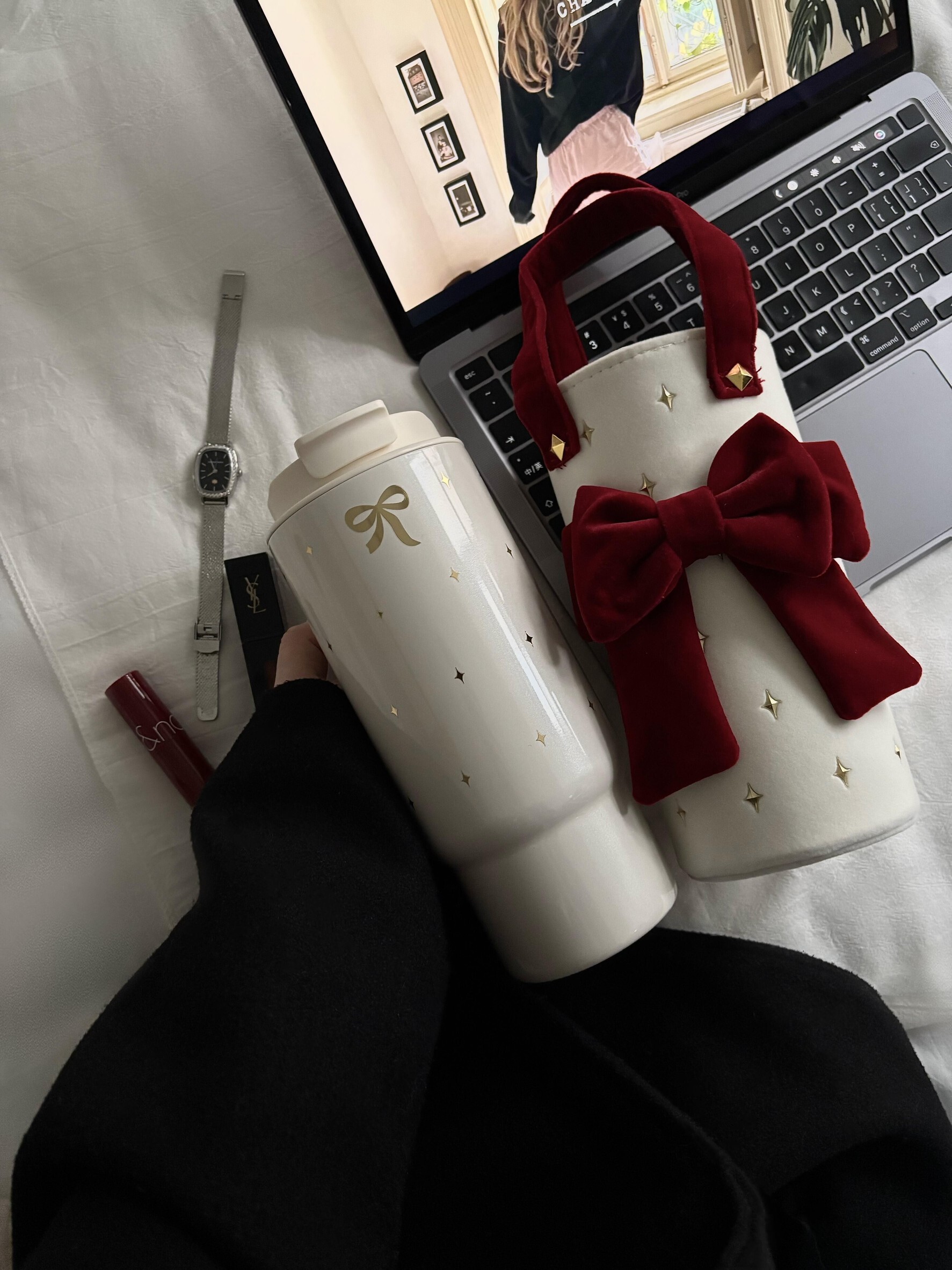 <聖誕限定🎄> Starbucks 星巴克 蝴蝶結背帶 吸管不鏽鋼保溫杯 910ml