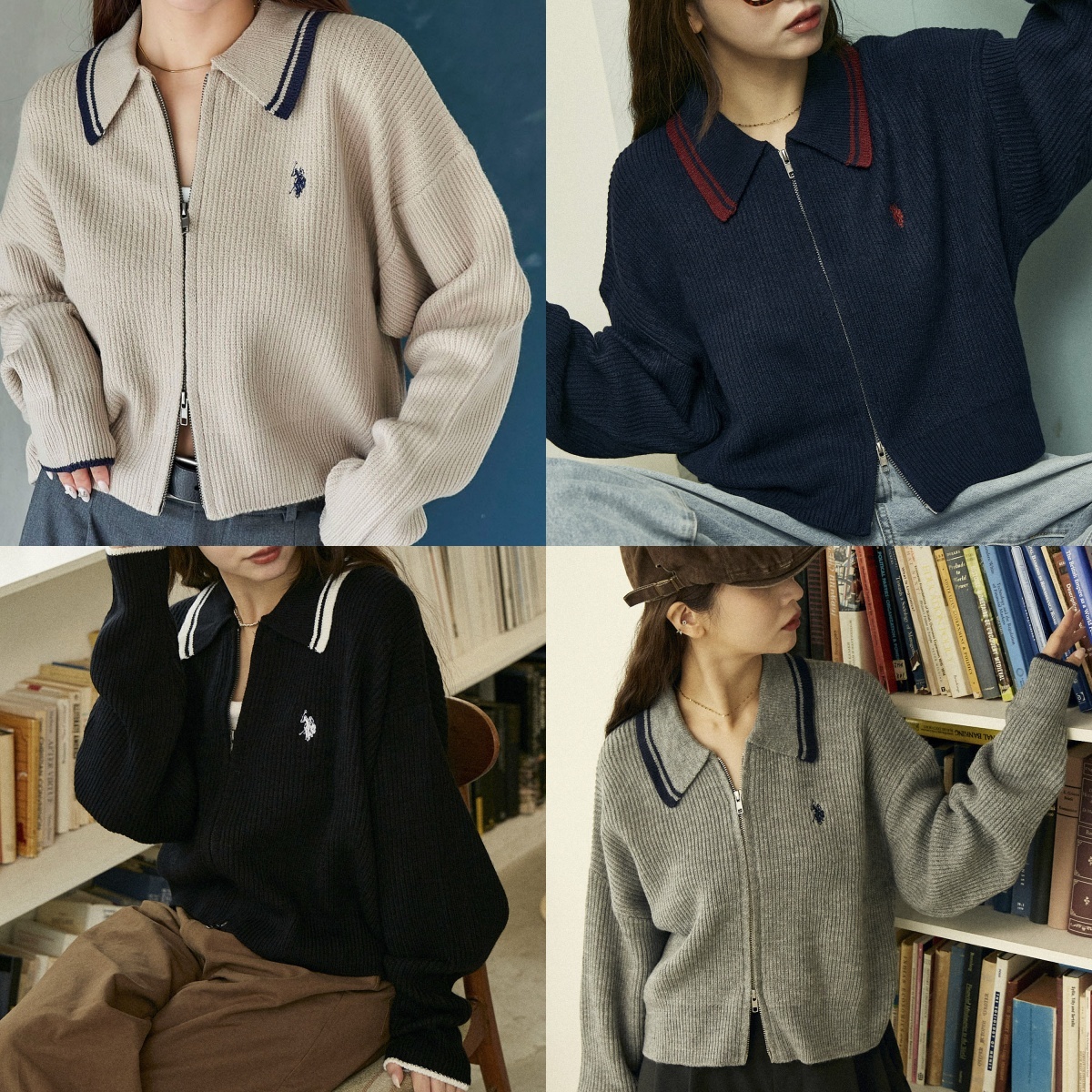 預購┃U.S. POLO ASSN. 刺繡 短版 拉鍊 針織 開襟衫 外套