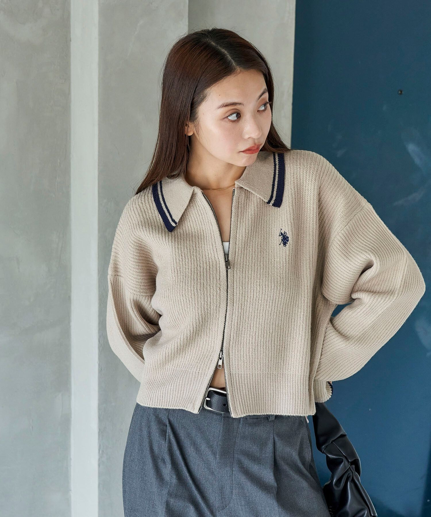 預購┃U.S. POLO ASSN. 刺繡 短版 拉鍊 針織 開襟衫 外套