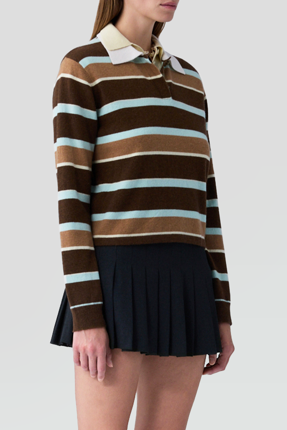 Guest in Residence｜CROPPED Polo領條紋羊絨短版上衣