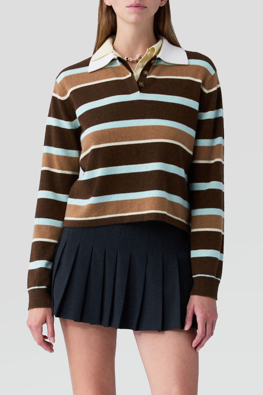 Guest in Residence｜CROPPED Polo領條紋羊絨短版上衣