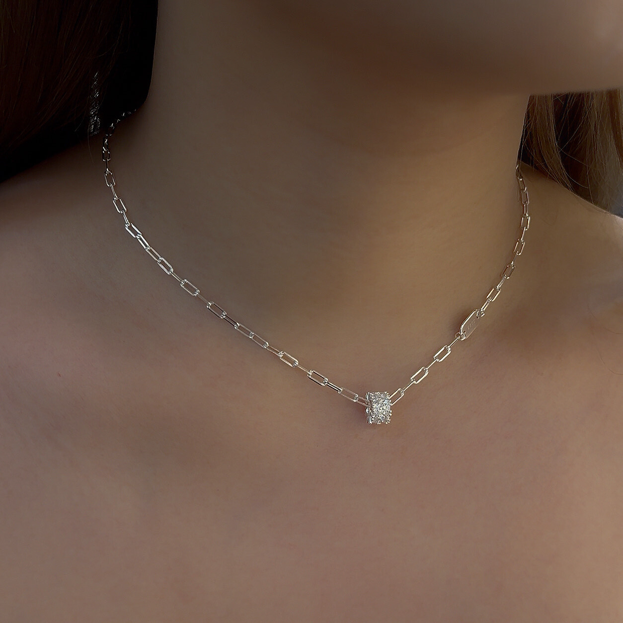 C315銀牌鏈條珍珠純銀鎖骨鏈