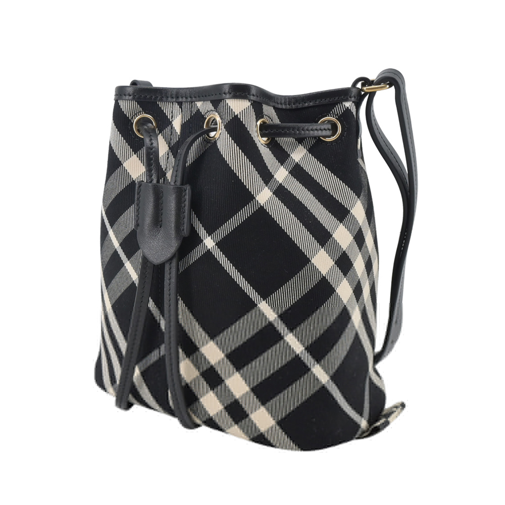 【JS’Maxx】BURBERRY 新款格紋迷你水桶包(黑色/白布色)