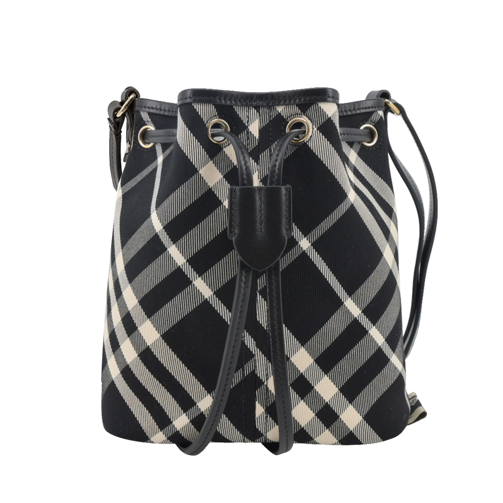 【JS’Maxx】BURBERRY 新款格紋迷你水桶包(黑色/白布色)