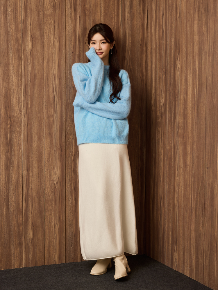 點綴釦捲邊針織長裙