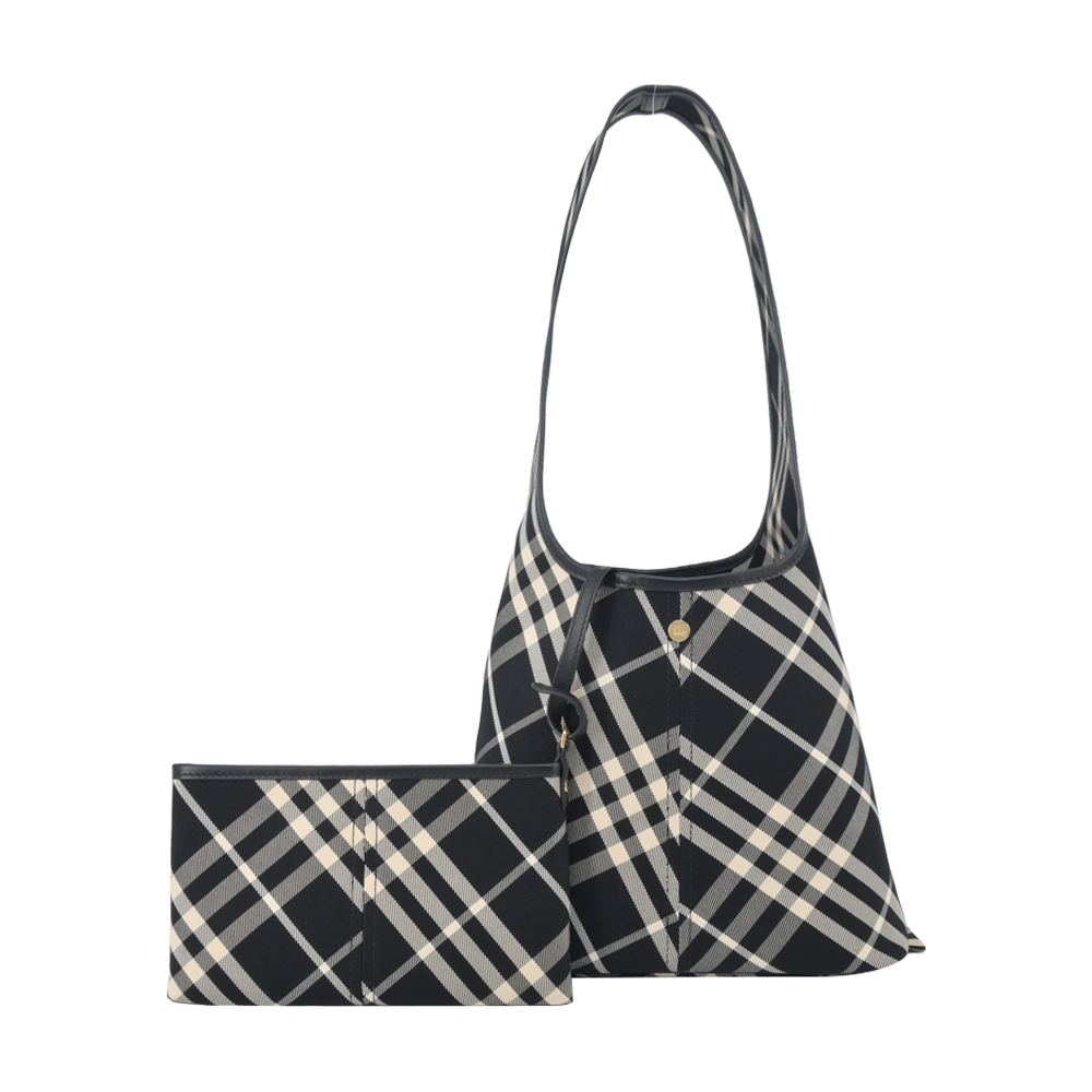 【JS’Maxx】BURBERRY 新款格紋小號格紋肩背包(黑色/白布色)