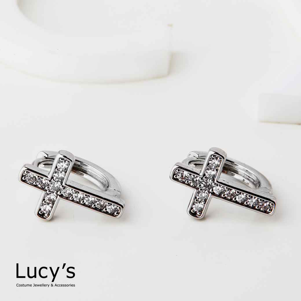 閃耀十字架 易扣耳環 (二色) (128414/128415)