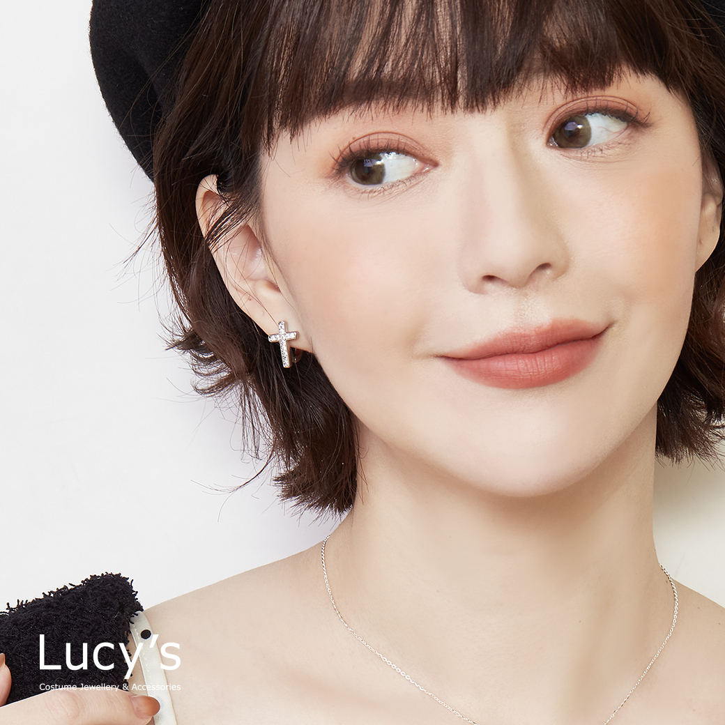 閃耀十字架 易扣耳環 (二色) (128414/128415)