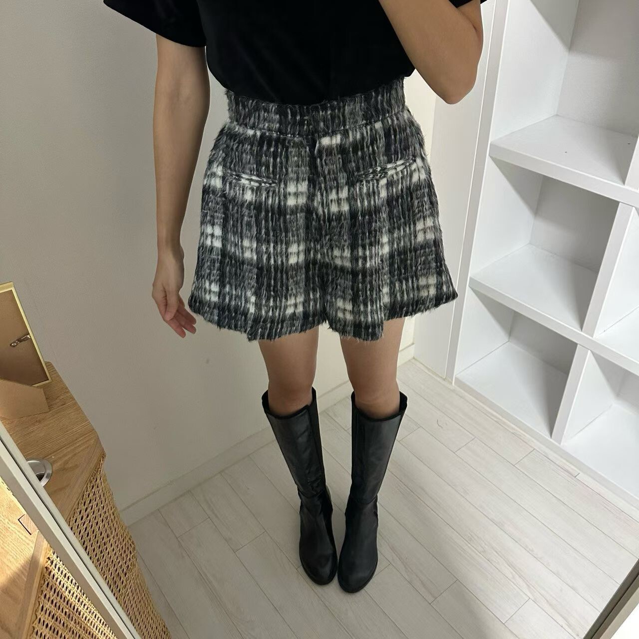 羊毛海格紋短褲裙