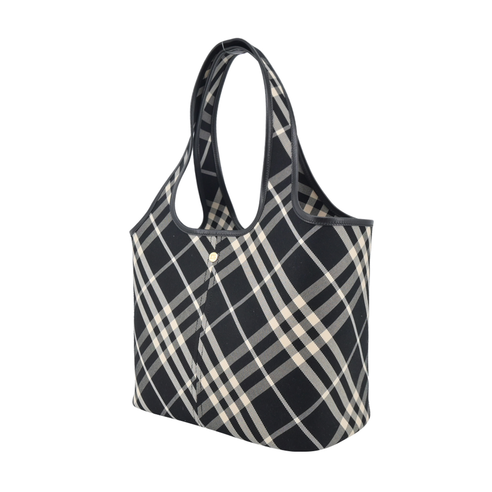 【JS’Maxx】BURBERRY 新款格紋小號格紋托特包(黑色/白布色)
