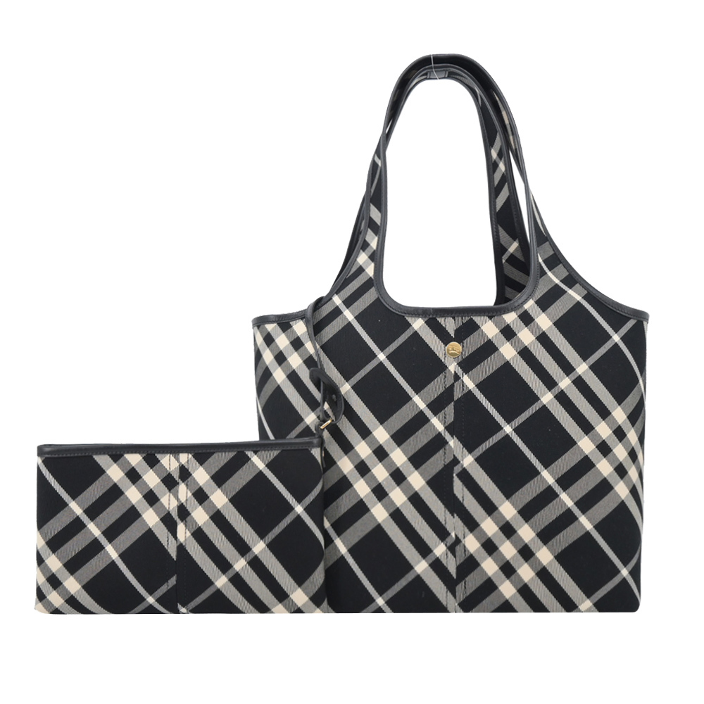 【JS’Maxx】BURBERRY 新款格紋小號格紋托特包(黑色/白布色)