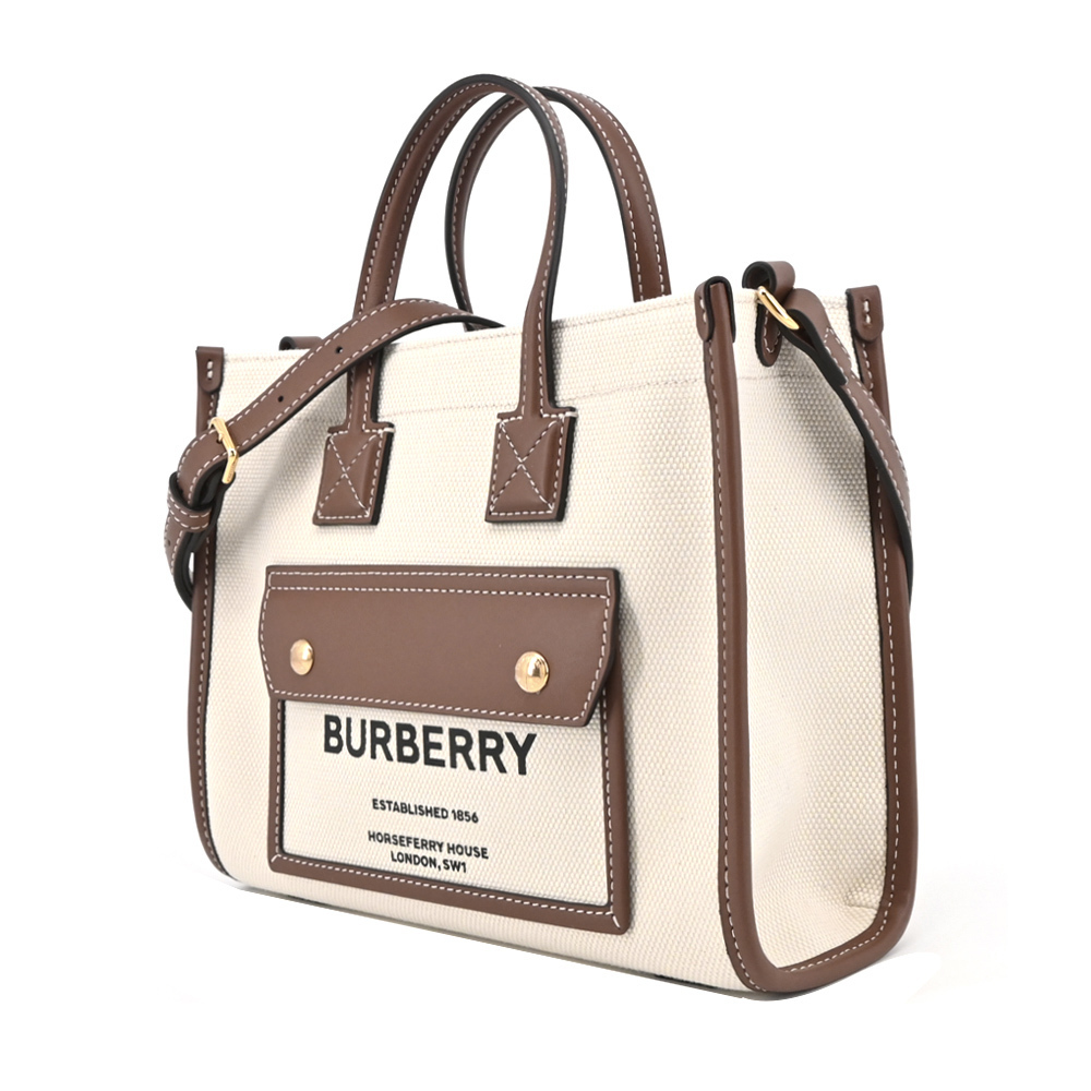 【JS’Maxx】BURBERRY 新款 Freya 帆布拼接皮革迷你手提/斜背包(米X棕)