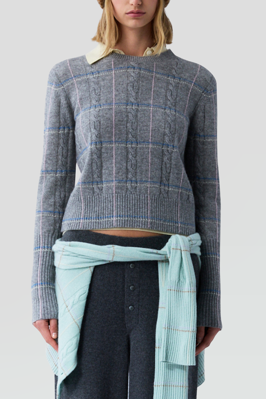 Guest in Residence｜SHRUNKEN 圓領格紋羊絨毛衣