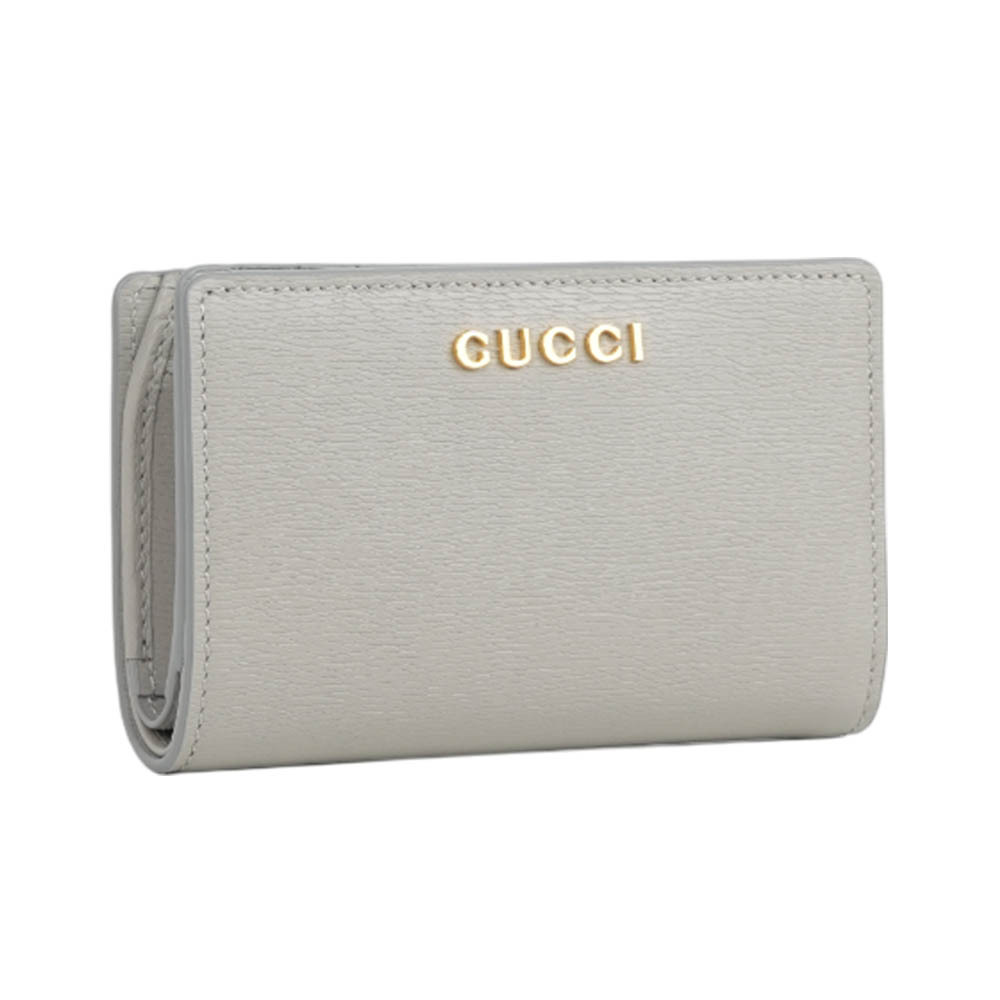 【GUCCI】金字Logo 拉鍊零錢袋暗釦二折中夾(灰色)