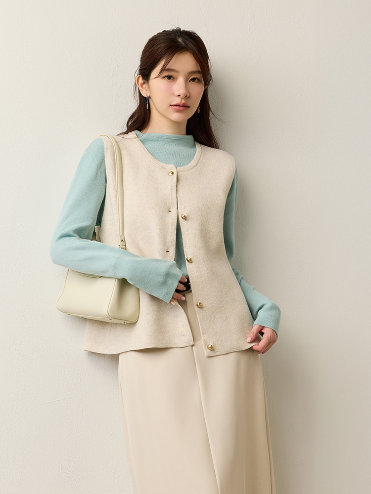 SALE500 圓領金釦寬版針織背心