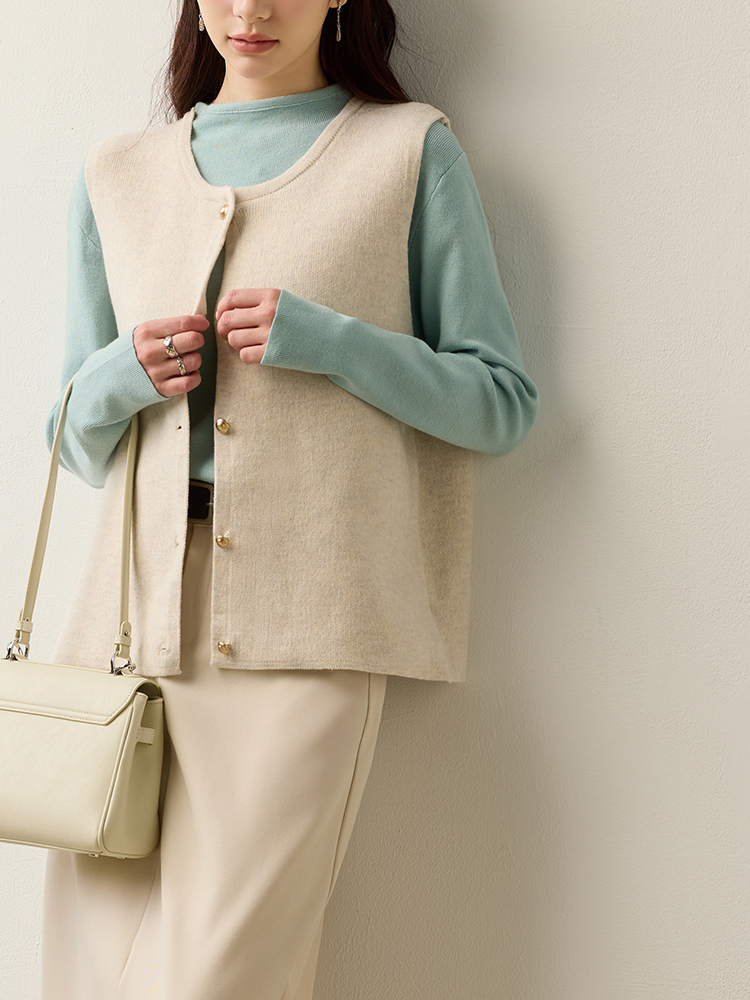 SALE500 圓領金釦寬版針織背心