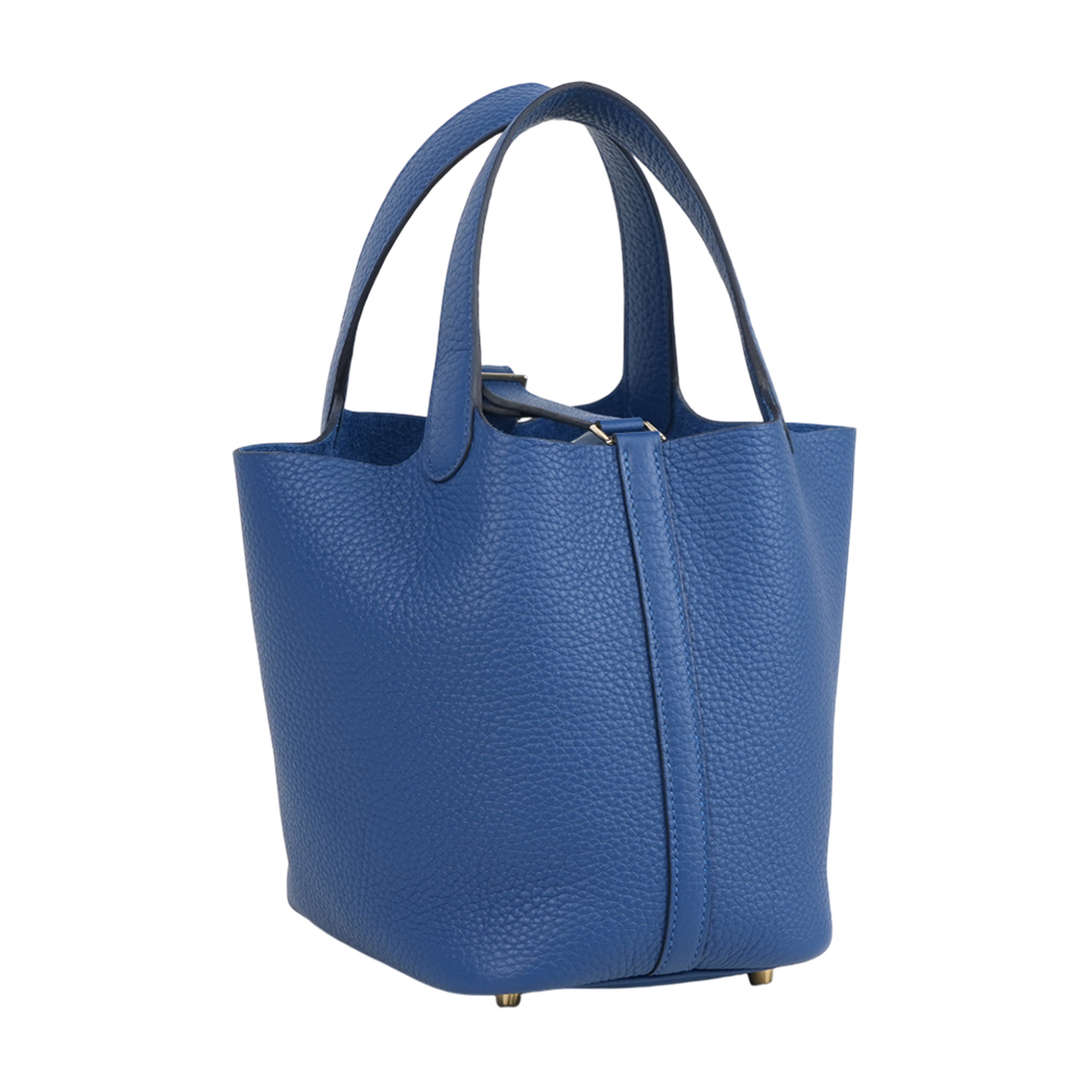 【Hermès】Picotin Lock 18cm PM手提小水桶(淡金釦/扎染藍)