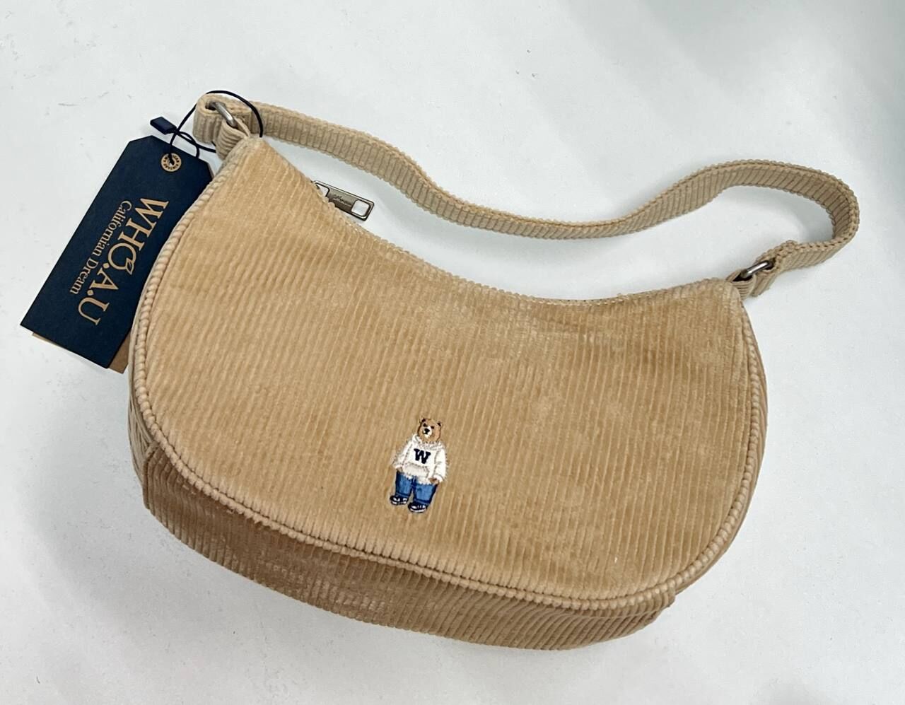 [S] WHO.A.U BEIGE CORDUROY HOBO BAG, WHBGF4T23A (SWAU571)