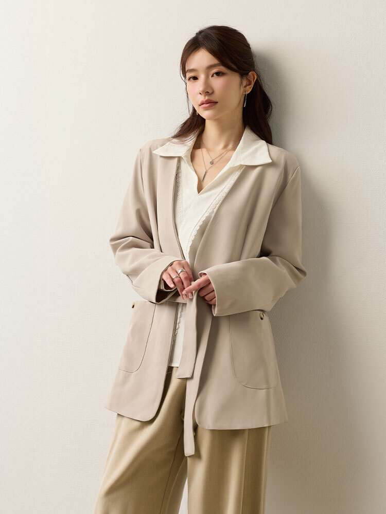 OH!HER 簡約設計綁帶西裝外套