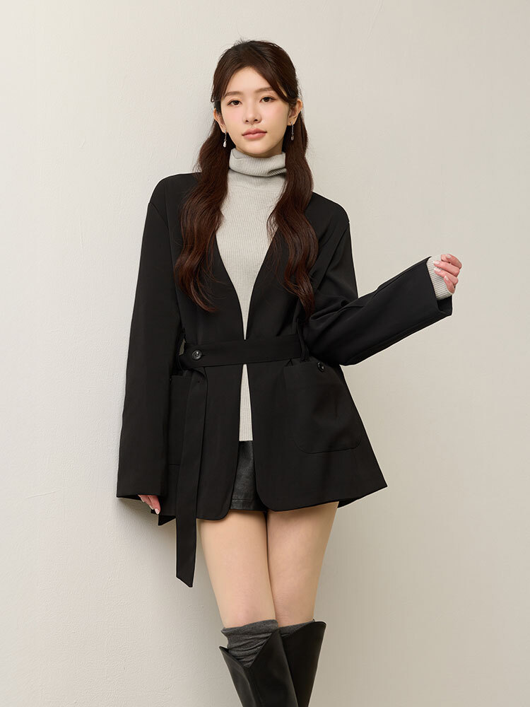 OH!HER 簡約設計綁帶西裝外套