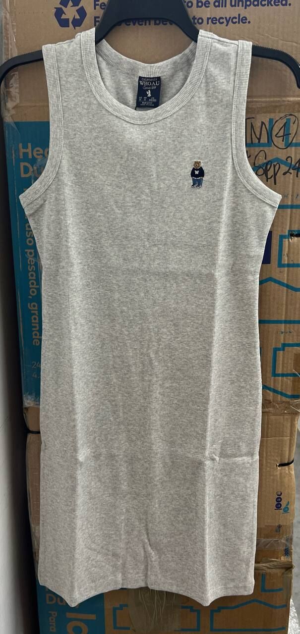 [S] WHO.A.U MELANGE GRAY STEVE RIBBED SLEEVELESS ONEPIECE, WHOMF2451F-MELANGE GRAY (SWAU572)