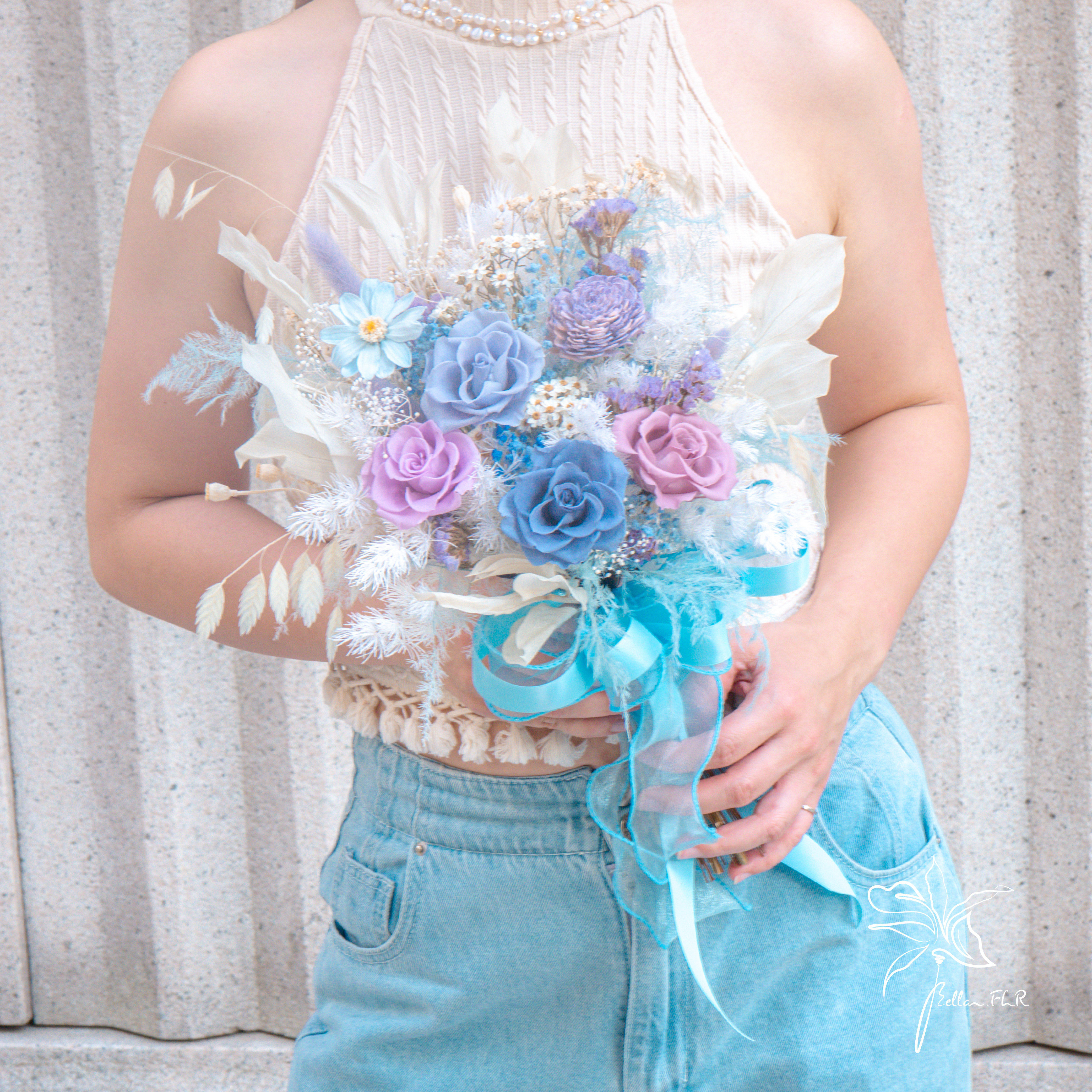 【雪境星塵】5朵永生主花中型捧花