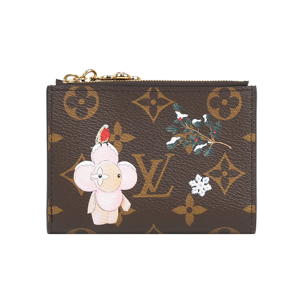 【Louis Vuitton】Vivienne 冬季旅遊聖誕限定Lisa 二折短夾(珍珠雪粉色)