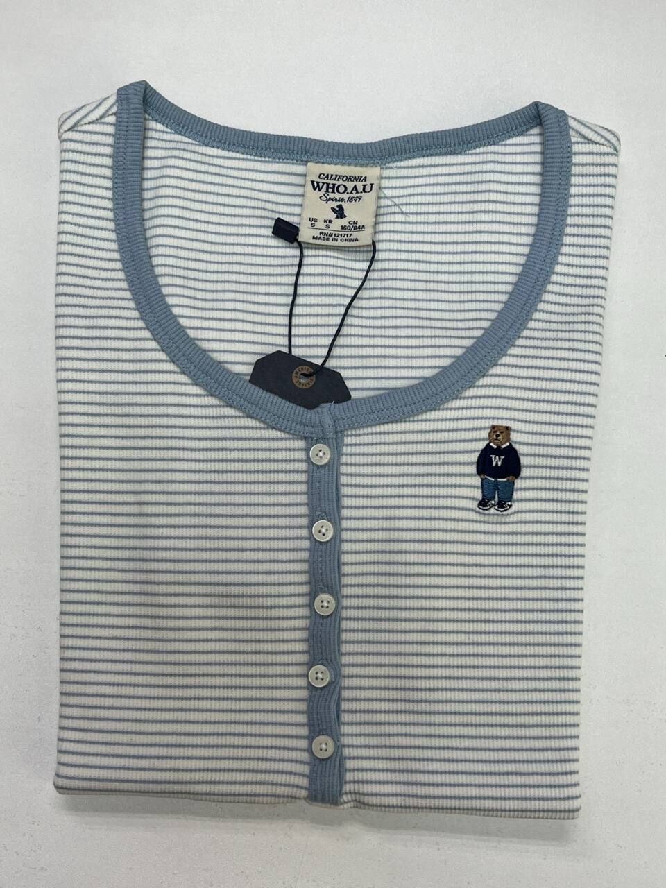 [S] WHO.A.U LIGHT BLUE STEVE RIBBED HENRY NECK TSHIRT, WHRAF3757F-LIGHT BLUE (SWAU574)