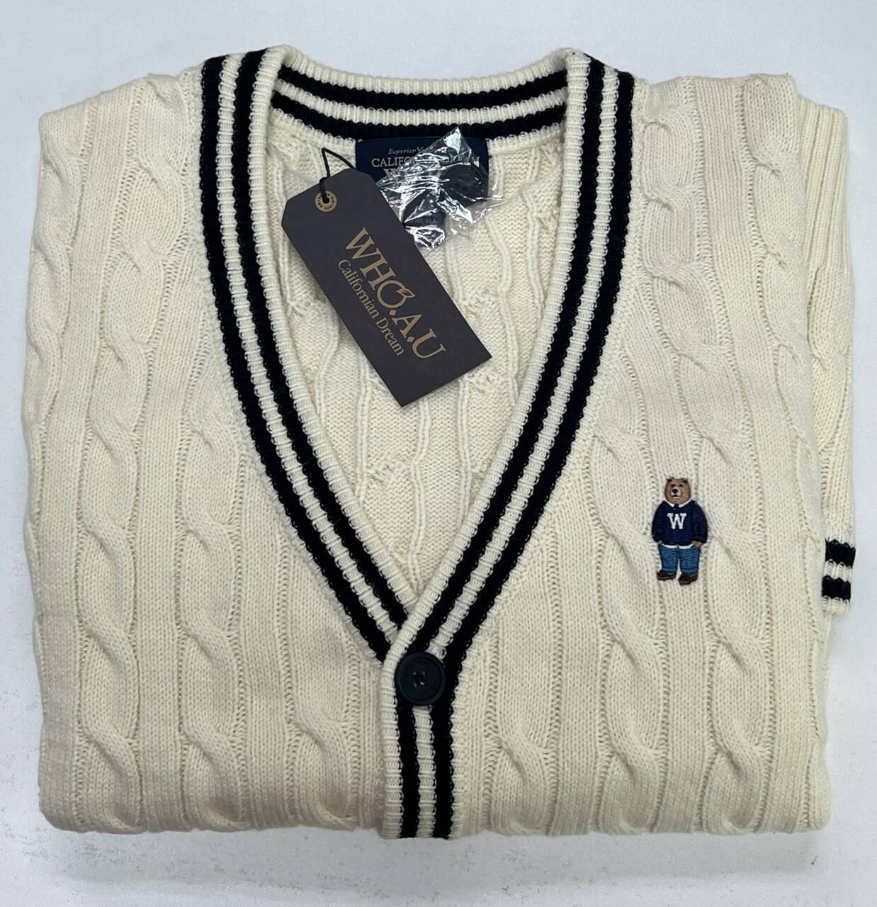 [S] WHO.A.U IVORY STEVE VNECK TILDEN CABLE CARDIGAN, WHCKF4933U-IVORY (SWAU577)