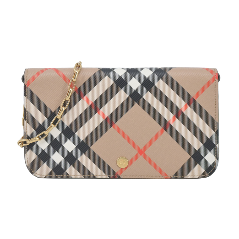 【JS’Maxx】BURBERRY新款格紋鏈帶信封包(沙色)