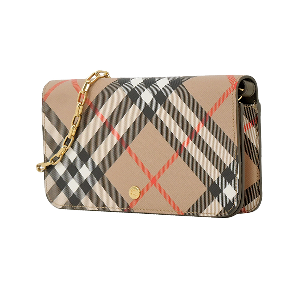 【JS’Maxx】BURBERRY新款格紋鏈帶信封包(沙色)