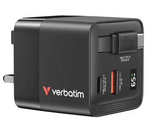 Verbatim | 65W GaN 充電器連伸縮 USB-C 充電線