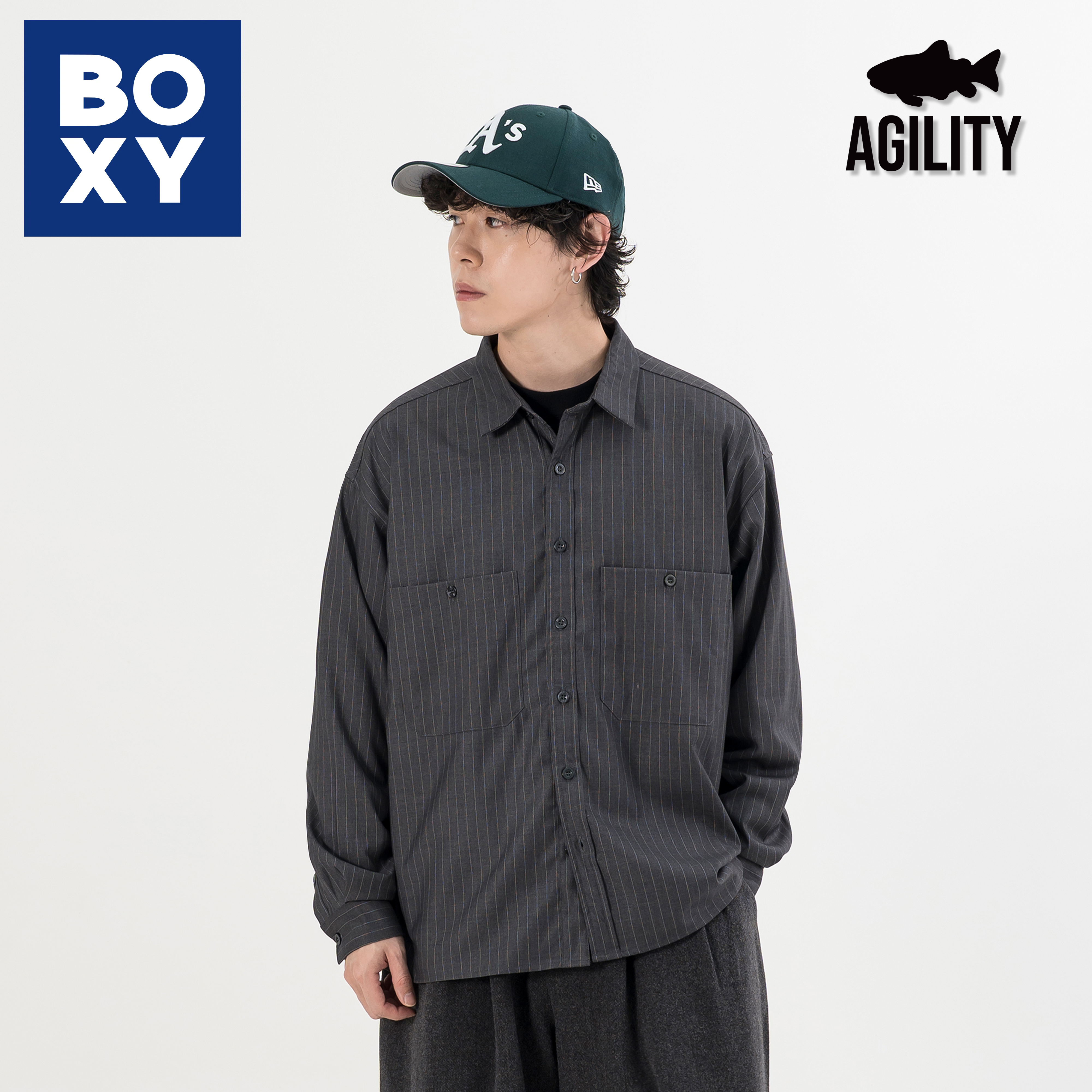AGILITY Boxy Stripe LS Shirts 寬短 雙口袋 條紋 長袖襯衫 [SH-ACS]